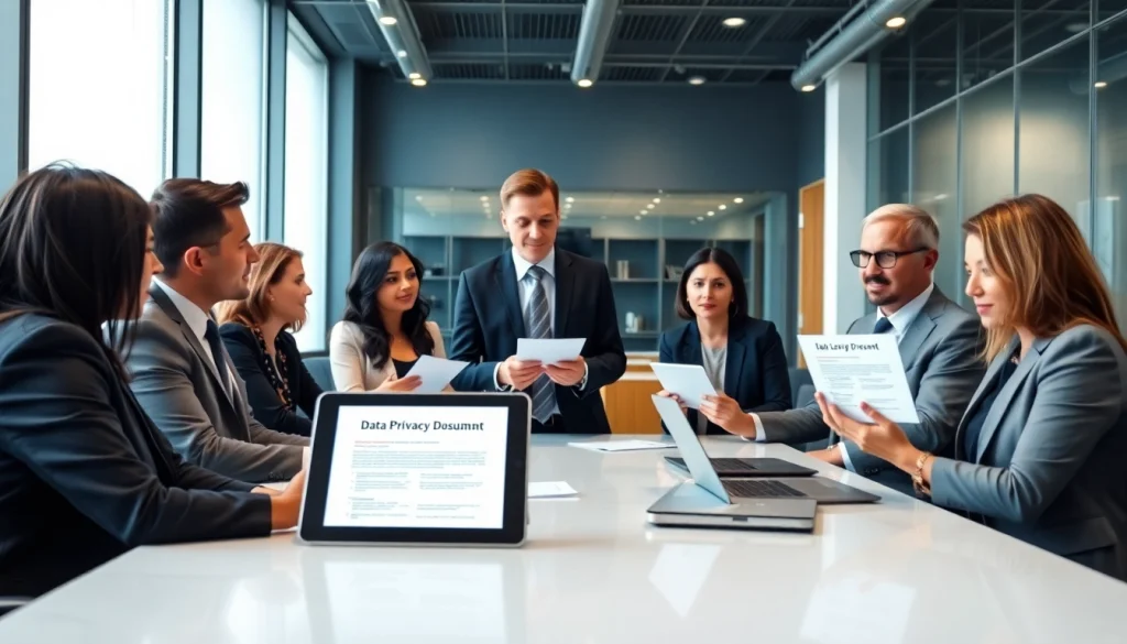 Data privacy legal advisory India: Legal team collaborating on documents for client confidentiality.