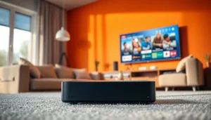 Enhance your viewing experience with the Iron TV Pro set-top box in a stylish living room.