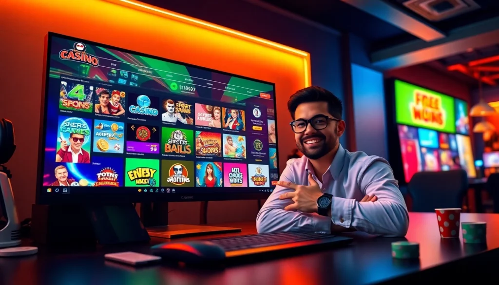 Experience the thrilling world of online gaming at https://whycazino.com, showcasing vibrant poker and slot game interfaces.