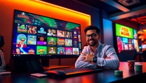 Experience the thrilling world of online gaming at https://whycazino.com, showcasing vibrant poker and slot game interfaces.