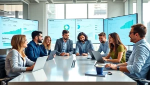 Team collaborating on strategies at https://www.fire85.com, showcasing teamwork and creativity in a modern office.