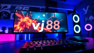 Engage with the vibrant atmosphere of vj88's professional gaming setup showcasing cutting-edge technology.
