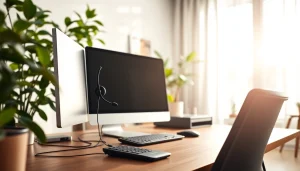 Enhance communication with VoIP technology depicted in a modern home office setup.