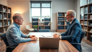 Consultation scene with a personal injury lawyer at https://www.marylandpersonalinjurylawyer.com, highlighting professionalism.