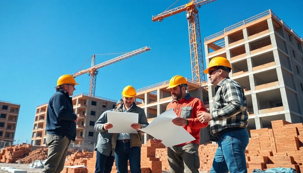 Find reliable building companies near me collaborating on a construction site.