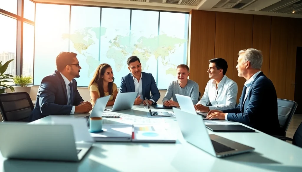 Collaborative session on international real estate investing with diverse investors in a modern office.