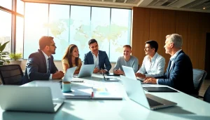 Collaborative session on international real estate investing with diverse investors in a modern office.