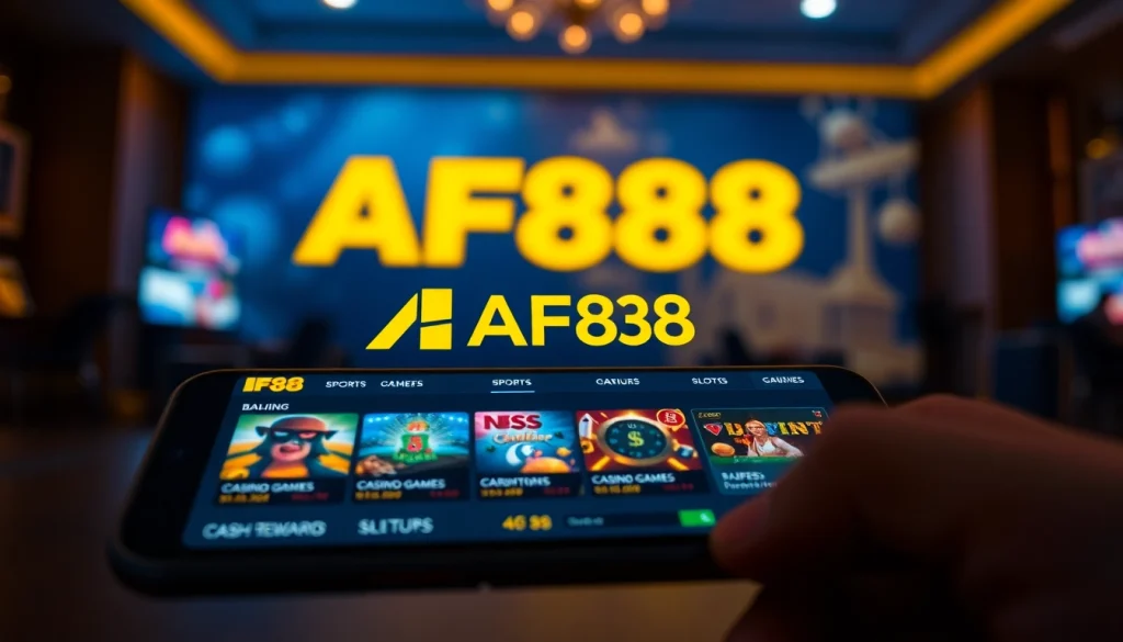 AF88.com mobile app interface showcasing betting options and rewards in a luxurious setting.