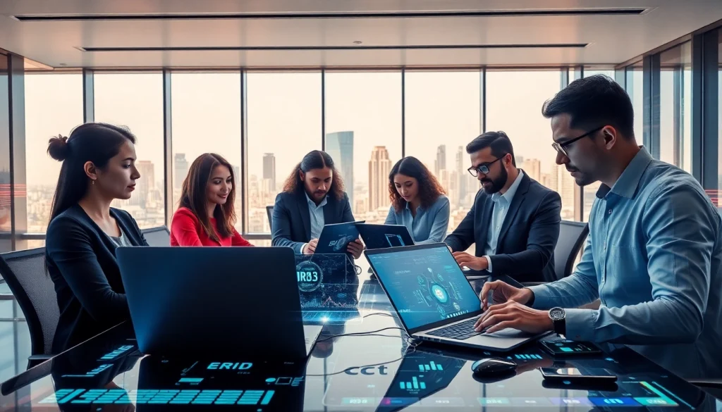 Showcase of innovative Technology in a modern office highlighting collaboration and high-tech devices.