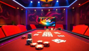 Engage in an exciting game of Rummy nabob at a vibrant online gaming table filled with cards and chips.