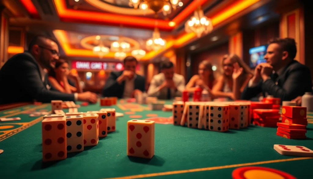 Daftar Domino88 game dengan set domino yang menarik dan suasana kasino yang ceria.