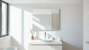 Sonni Spiegelschrank im eleganten Badezimmer mit modernem Design und heller Beleuchtung.