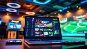 Engaging new88bet gaming interface showcased on a laptop in a vibrant setting.