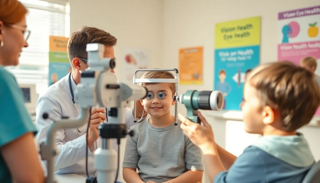 Children receiving care in Our Children's Vision initiative, showcasing eye exams.