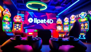 Permainan slot online lipat4d yang menarik dengan logo cerah dan lingkungan yang energik.