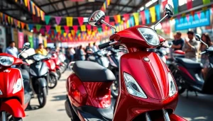 Roller 50ccm gebraucht auf einem lebhaften Markt mit verschiedenen Modellen zur Auswahl.