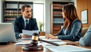 Engaged clients discussing with a legal expert from https://www.agslawfirm.com in a professional office setting.