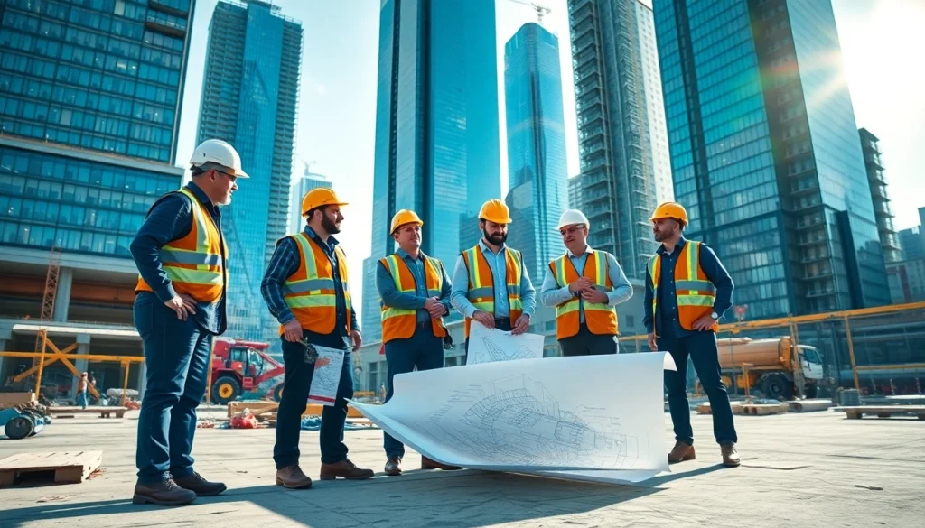 Experienced New York City Commercial General Contractor overseeing a thriving construction site with a collaborative team.