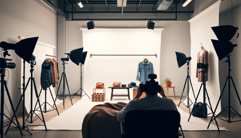 Professional e-commerce photography setup highlighting diverse products