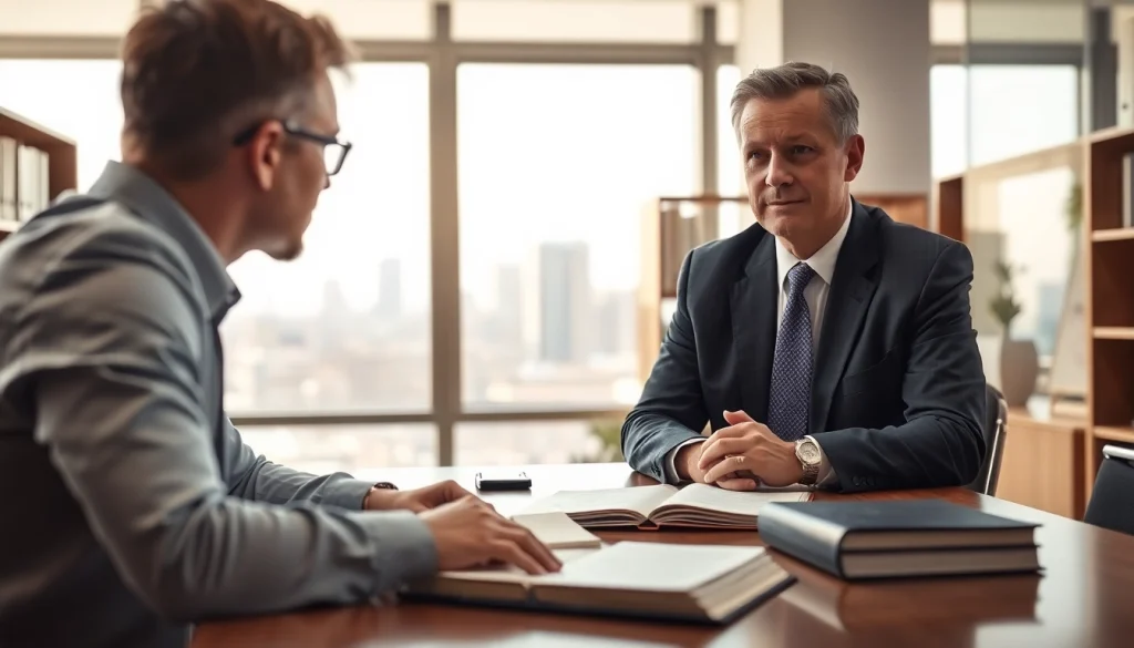 Engaging consultation at https://www.arcalaw.com between an attorney and a client in a modern office.