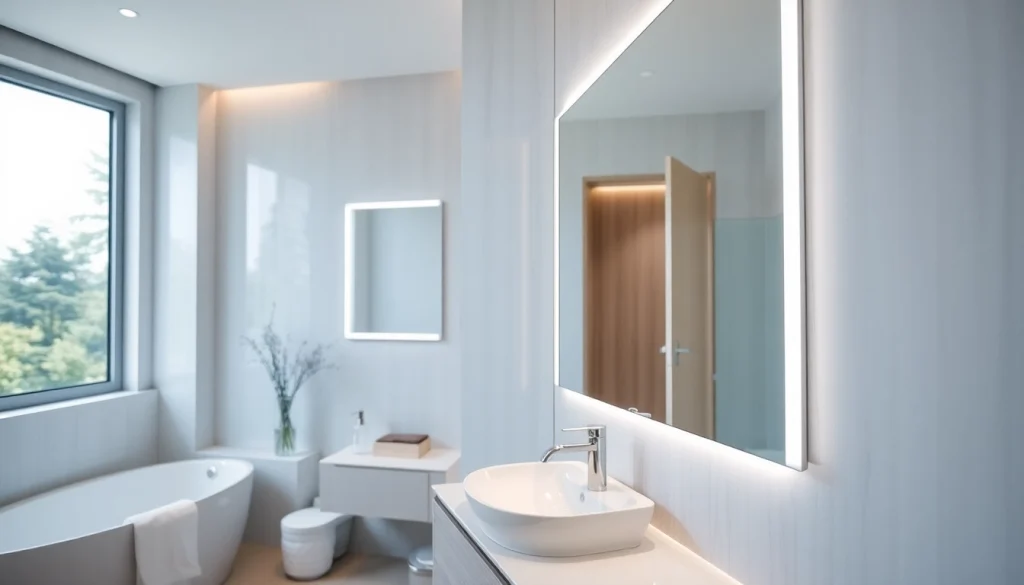 Praktischer spiegelschrank mit led Beleuchtung im modernen Badezimmer-Design