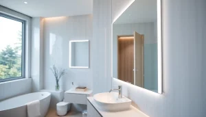 Praktischer spiegelschrank mit led Beleuchtung im modernen Badezimmer-Design