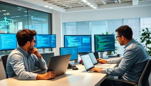 Engaged developers at https://chudovo.com/hire/hire-net-full-stack-developers working collaboratively on a project.