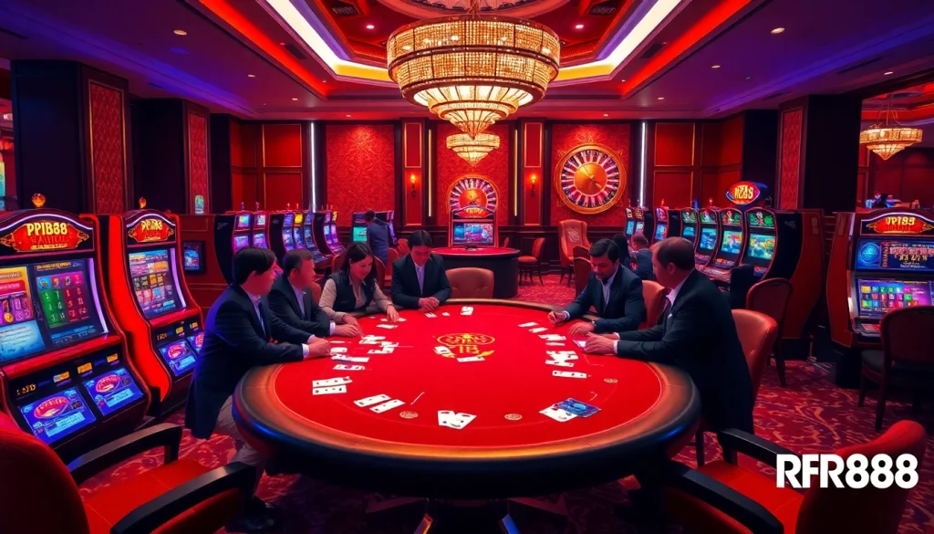 Experience the excitement of RR88 with elegant poker action and luxurious casino visuals.