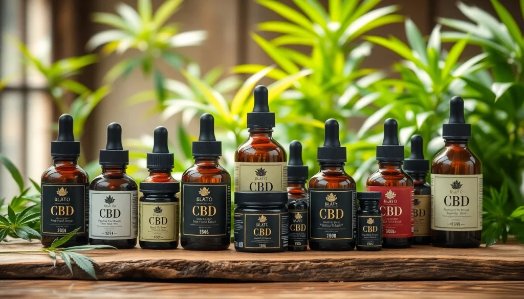 Blato cbd products showcased beautifully on a wooden table amidst greenery.
