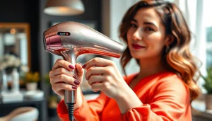 Stylist using the laifen swift hair dryer to effortlessly dry hair in a stylish salon.