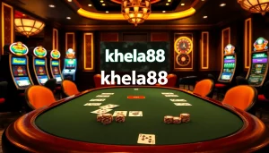 Experience the thrill of khela88 লগইন করুন at a luxury casino table surrounded by vibrant games.