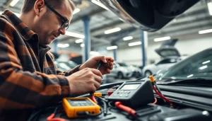 Użytkownik sprawdzający schematy bezpieczników na stronie https://bezpieczniki24.pl w warsztacie.