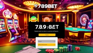 Experience the excitement in a casino showcasing 'đăng ký 789BET' registration with vibrant gaming elements.