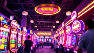Kode4d online gaming scene with interactive slot machines and vibrant players.