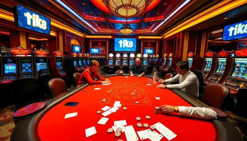 Trải nghiệm sự kích thích của tik 88 tại bàn poker cược cao, giữa các máy đánh bạc.