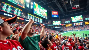 Engaged fans participating in sports betting in Alabama at a lively stadium.