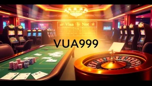 Engaging VUA99 online gambling scene with vibrant poker chips and dynamic gaming elements.