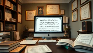 bureau d'un traducteur assermenté arabe avec de la littérature arabe et des documents certifiés