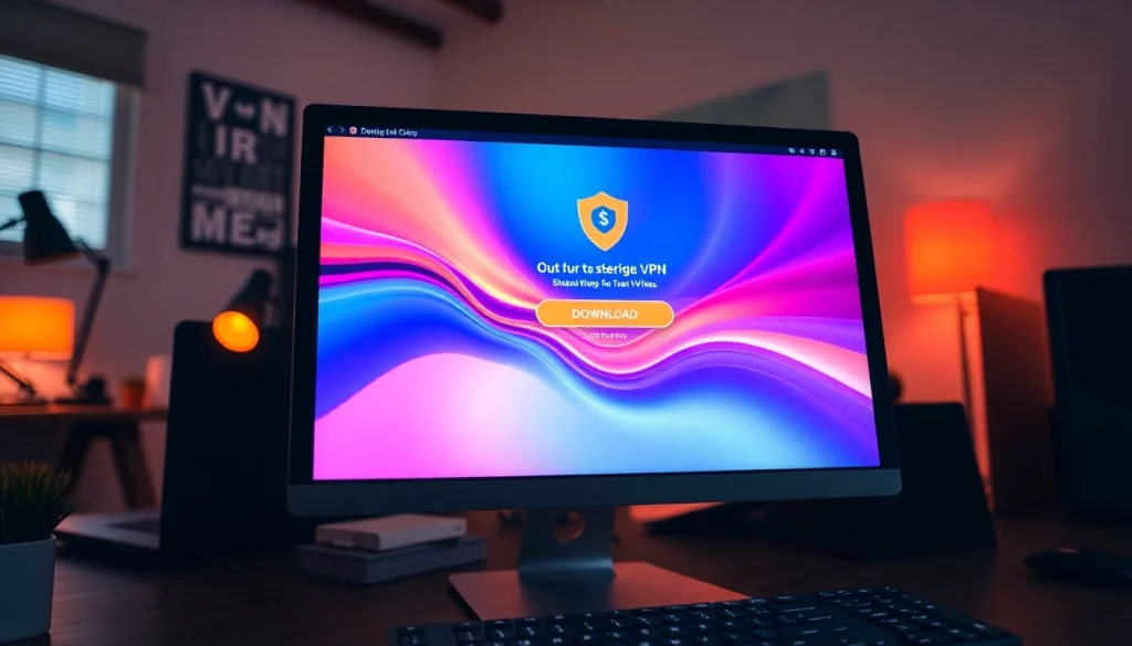 Free VPN download interface on a computer screen, demonstrating ease of access and vibrant design.