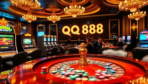 Experience qq88 là gì with vibrant roulette and slot machines in a luxurious casino setting.