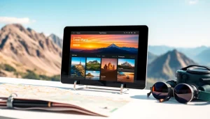 Nuvelios.org에서 개인화된 여행 계획을 보여주는 인터페이스와 경치 있는 풍경.