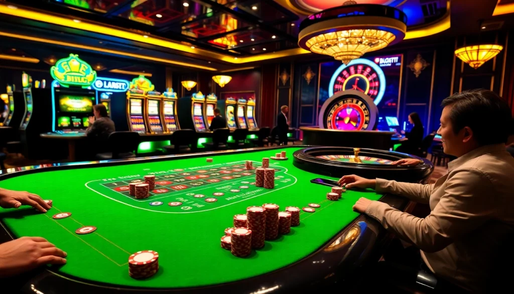 Experience the thrill of gaming at Bugatti8 with vibrant Baccarat tables and dazzling slot machines.