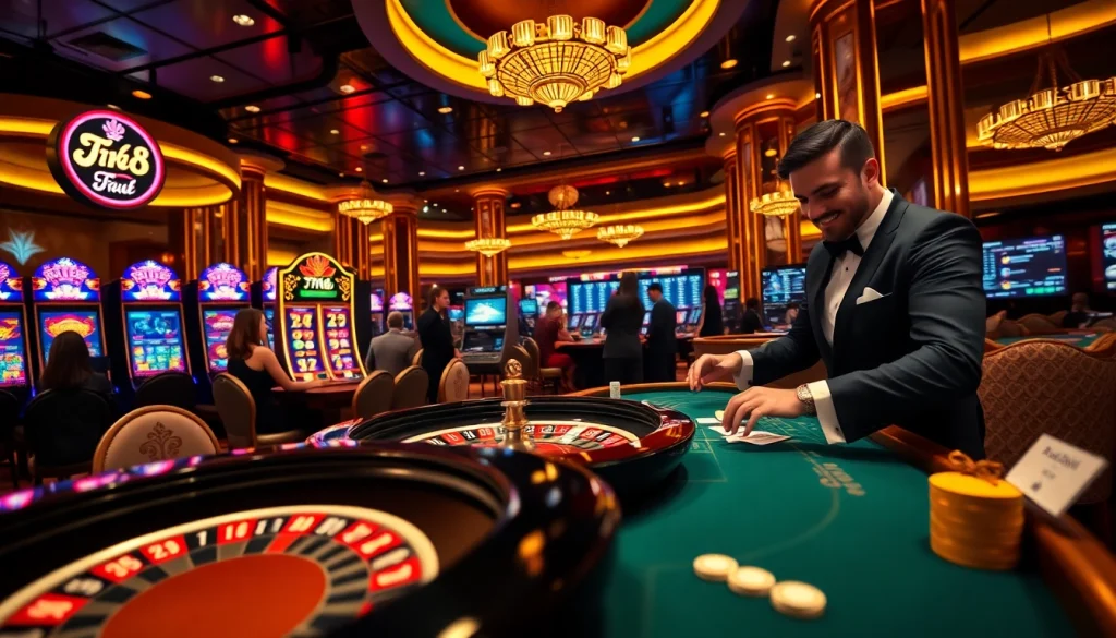 Engaged players enjoying F168 casino table games with vibrant slots and poker chips.