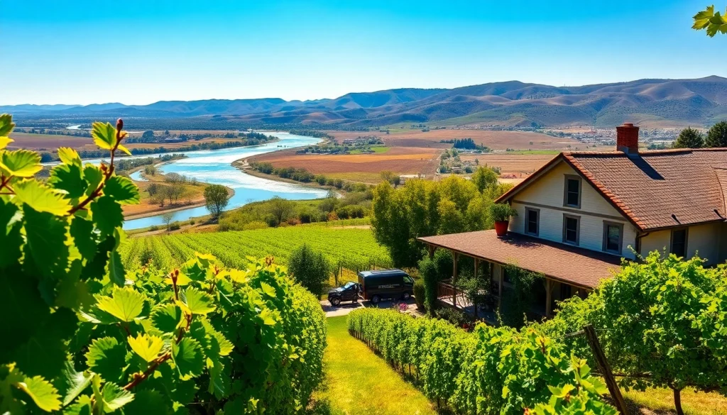 Stunning vineyards in Clarksburg CA alongside the Sacramento River creating a picturesque landscape.