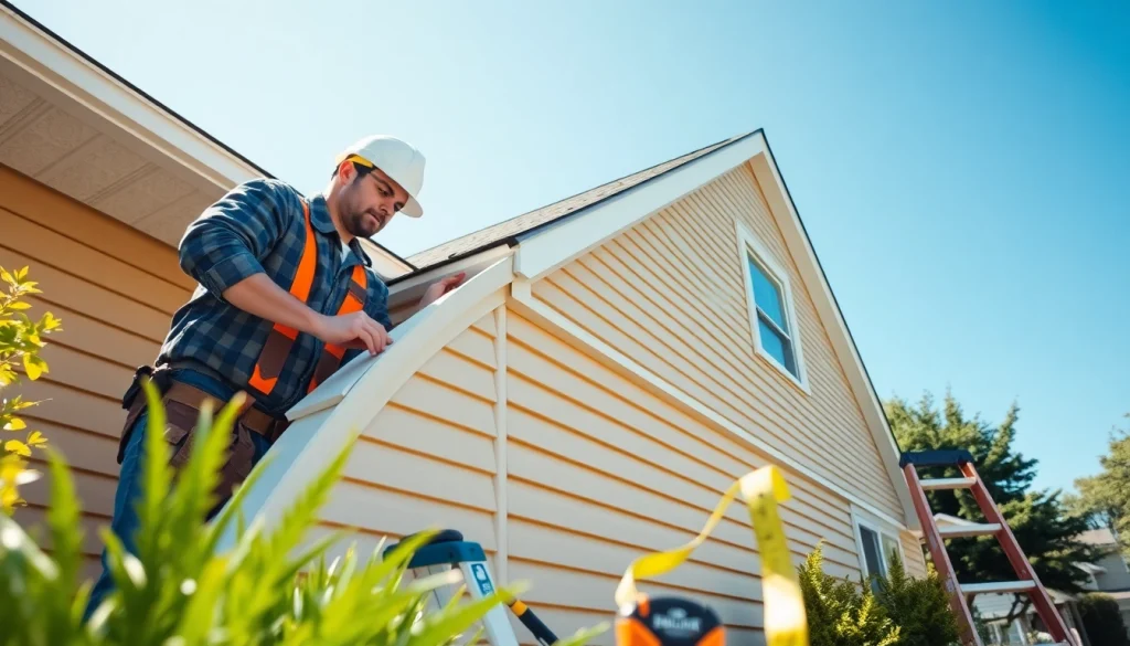 Expert siding installation process on a home by a professional contractor with tools.
