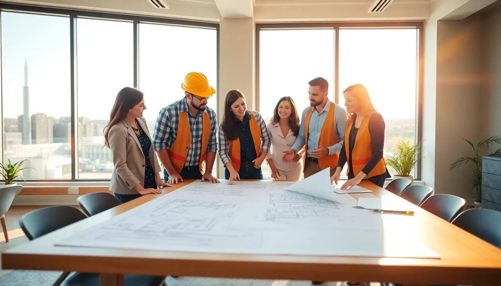 Builders collaborating on plans with vibrant energy at the Texas association of builders.