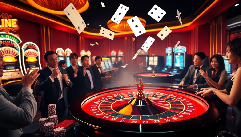 Players enjoying a thrilling game at the THABET casino, highlighting excitement and luxury.