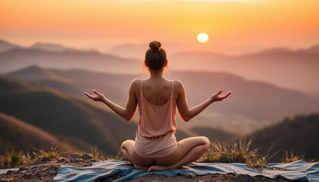 orbitnix.com에서 요가 여행 블로거가 아름다운 경치를 배경으로 평화로운 자세를 취하고 있습니다.