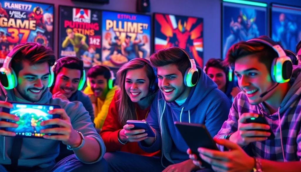 Gamenya PLANET77 menampilkan para gamer yang bersemangat dalam suasana bermain yang menyenangkan.