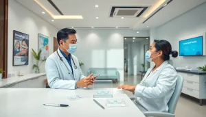 Invisalign Malaysia consultation in a modern dental clinic showcasing clear aligners and a professional orthodontist.